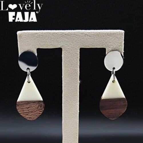 2021 New Fashion Resin Woon Stainless Steel Stud Earrings for Women Water Drop Silver Color Earrings Jewelry bijoux E61283S03