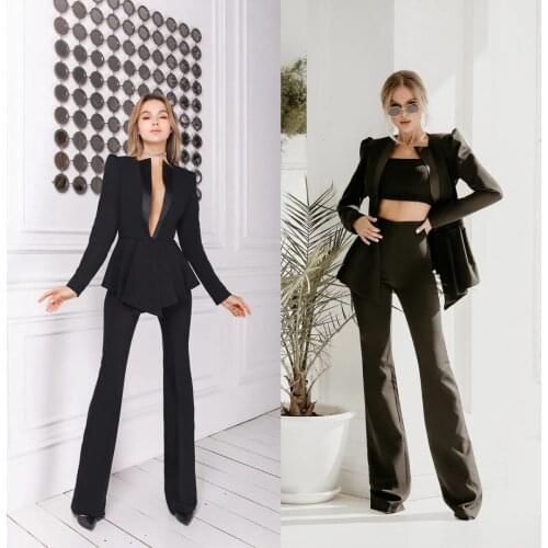 2 Pcs Pant Suit for Women Ruffles Prom Dresses Long Sleeves Slim Fit Customise Special Occasion Dress