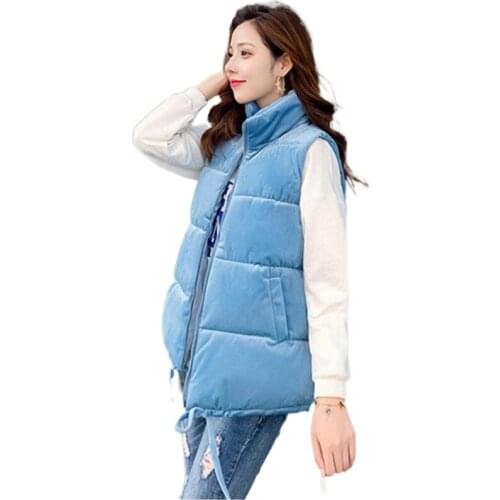 Winter Vest Women Waistcoat 2021 Female Sleeveless Jacket Stand Collar Warm Velvet Vest Outwear Colete Feminino