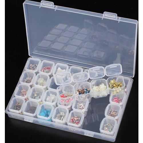 1PC 28 Grid Compartment Transparent Medicine Box Jewellery Packing Plastic Adjustable Organizador Jewelry Beads Storage Case