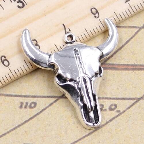 8pcs Charms Yak Skull Bull Head 32x28mm Tibetan Bronze Silver Color Pendants Crafts Making Findings Handmade Antique DIY Jewelry
