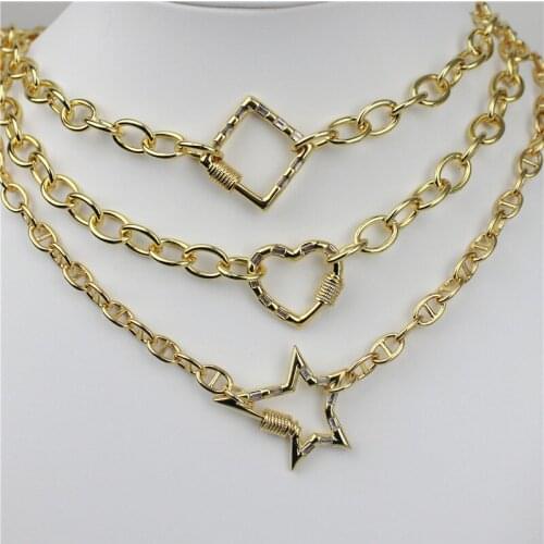 18inch 5pcs/lot New design plated necklace,star/square/heart shape clasp jewelry,popular plated chain necklace wholesale
