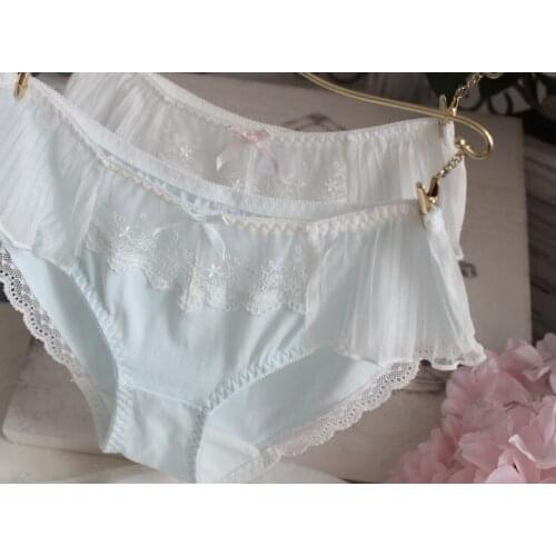 2017 100% Real Photoes M L Lovely Cute Lolita Kawaii Princess Embroiddery Lace Cotton Pleated Chiffon Underwear Brief WP368