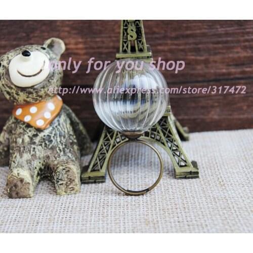 50set/lot 25*5mm striated Round Glass Globe Bubble &8mm base cap ring DIY glass vial pendant Liquid Bubble Locket