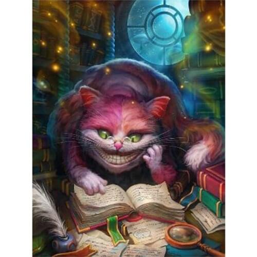 5D DIY Full Round/Square Diamond Painting Cartoon Cat Reading Cross Stitch 3D Embroidery Rhinestone Mosaic Home Decor Art Y637