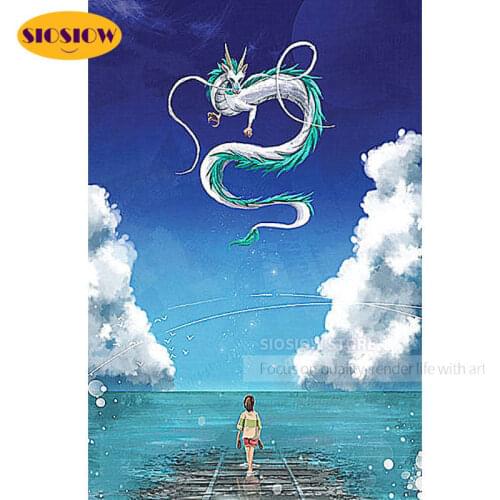 5D DIY Diamond Painting Dragon Full Square 3D Diamond Embroidery Cross Ctitch Kit Apanese Cartoon Spirited Away Decor Kids Room