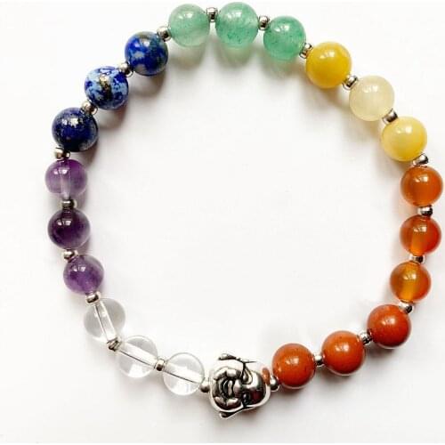 Bhuann 6MM Natural 7 Chakra Stones Bracelet Reiki Healing Stones Quartz Tibetan Silver Buddhism Beads Bracelet Handmade 1pc