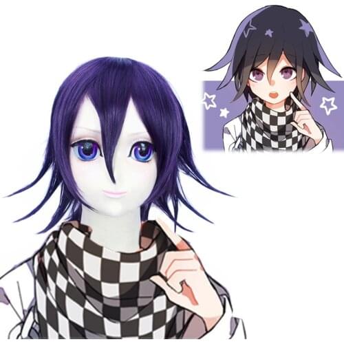 Cos Gift 35cm Danganronpa: Trigger Happy Havoc Cosplay Oma Kokichi Role Playing Wigs Halloween Cosplay Black Purple Color Wig