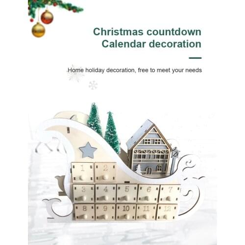 Tree House Sleigh Wooden Advent Calendar Countdown Christmas Party Decor 24 Drawers With LED Light Ornament Drop Shipping