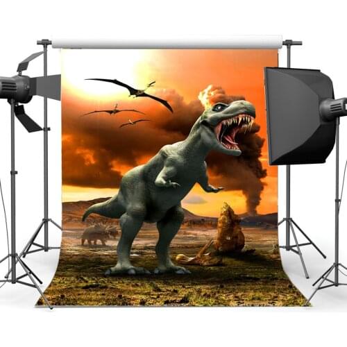 Dinosaur Backdrop Jurassic Period Fairytale Backdrops Green Grass Meadow Dreamy Cartoon Photography Background