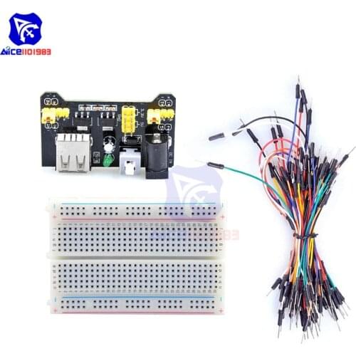 Diymore MB-102 400 Tie Point Solderless Prototype Breadboard 3.3V/5V Power Supply Module 65PCS Jumper Cable Wire