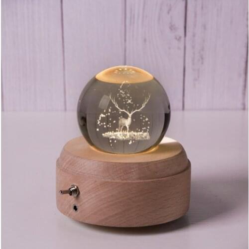 Home Desktop Decor Luminous Wooden Music Box Light Crystal Ball Music Box With Projector For Birthday Christmas New Year Gift