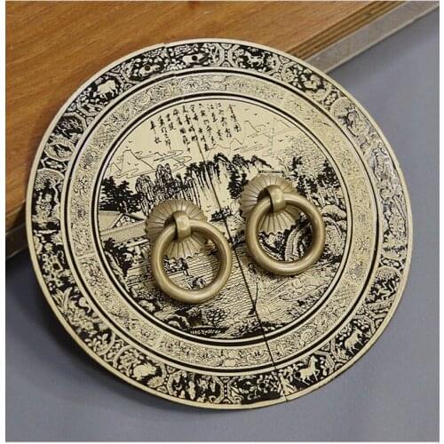 Chinese style cabinet door handle pure copper Chinese retro wardrobe round handle brass high-end cabinet handle hardware