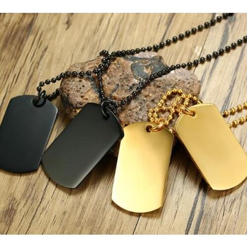 Fate love jewelry Mens Black/ gold Stainless Steel Polished Rounded Dog Tag Necklace pendant 2pcs / set