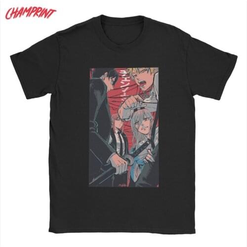 Funny Chainsaw Man Denji T-Shirts for Men Round Collar Pure Cotton T Shirt Anime Power Short Sleeve Tees 4XL 5XL 6XL Clothing