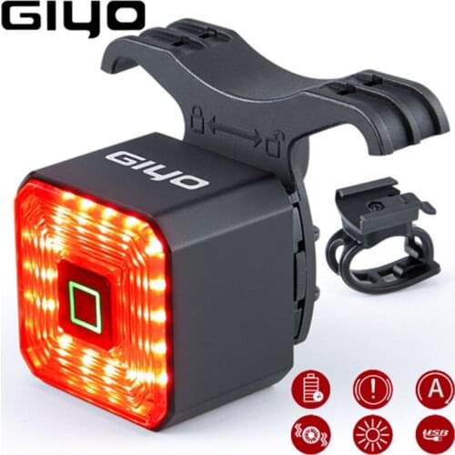 GIYO Smart Bicycle Light Rear Taillight Bike Accessories Auto On/Off USB Rechargeable Stop Signal Brake Lamp LED Safety