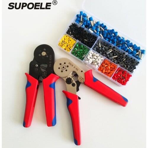 HSC8 6-6A 0.25-6mm2 AWG 23-10 Insulated Terminals Crimping Crimper Pliers Tool With 800PCS Cable Wire End Sleeves Ferrules Kit
