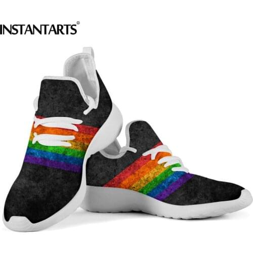 INSTANTARTS Hot Selling Pride Sneakers for Women Cool Stripe Pattern Lace up Flat Shoes for Female Daily Walking Shoes Footwear