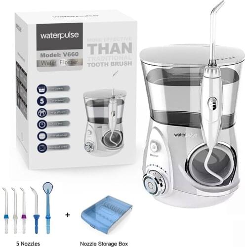 V660G Oral Irrigator, 12 adjustable pressure stalls Hygiene Water Flosser with nozzles, 700ML Capcity Teeth Cleaner + massage