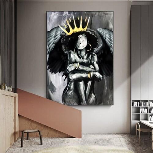 Africa Angel Queen Black Girl Canvas Painting Crown Girl Posters and Prints For Living Room Wall Art Home Decor