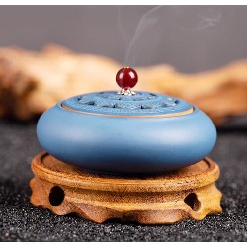 Retro Incense Burners Ceramics Tibetan Lotus Buddhist Incense Holder Tea Brazier Sandalwood Metal Craft Home Decor Ornaments