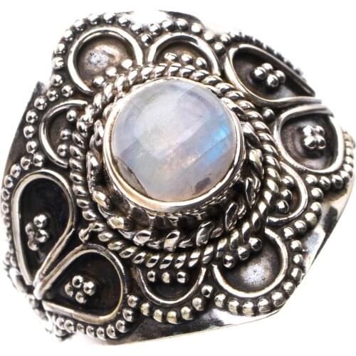 StarGems Natural Rainbow Moonstone Handmade 925 Sterling Silver Ring 8 E3266