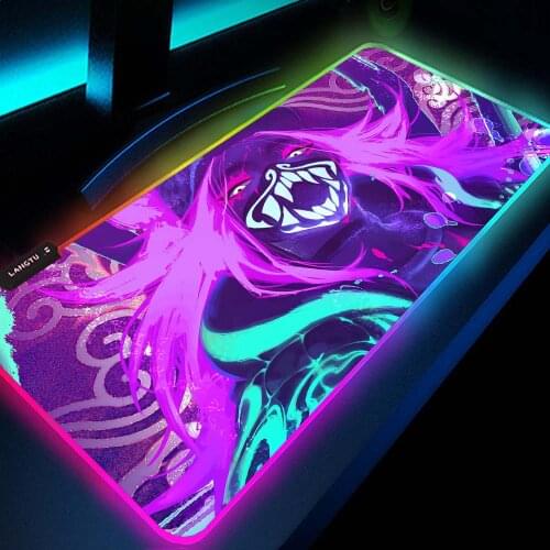 League of Legends Akali Neon Mouse Pad Gamer Computer Mat Gamers with Backlight Mousepad Rgb Led Pad on The Table for Bears