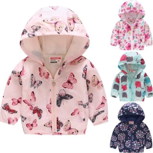 Butterfly Baby Girl Jacket Thin Children Clothes 2-7Year Girls Outwear Hooded Coat Hoodies Zipper Outfits Kids Top Floral Blouse