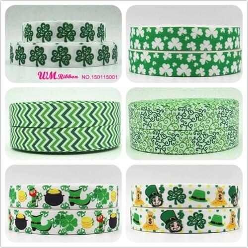 Q&N ribbon 7/8inch 22mm Green Cartoon Saint Patricks Day Printed Grosgrain Ribbon 50yds/roll Free Shipping For Headband
