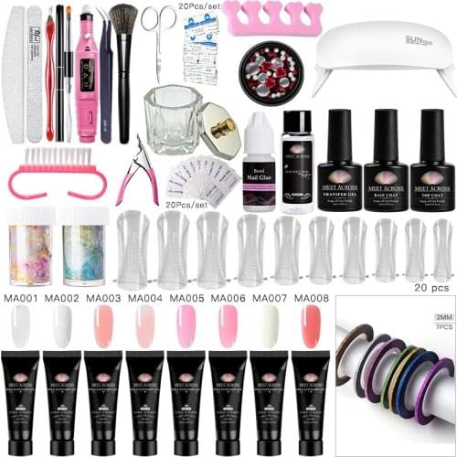 MEET ACROSS Acrylic Gel Poly Nail Gel Kit Nail Extension Gel Nail Brush UV Building Jelly Gel Polish Enhancement Manicure Set