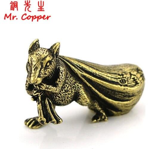 Copper Rat Figurine Home Decoration Accessories Living Room Brass Animal Mouse Money Bag Paper Weight Feng Shui Desk Ornaments