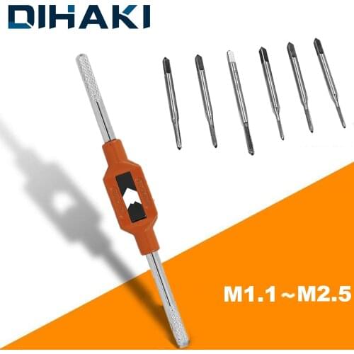 7 pcs Mini Taps Straight Groove Metric Hand Tap Screw Thread Tap Set Wrench Tool Kit M1 M1.2 M1.4 M1.6 M1.8 M2 M2.5