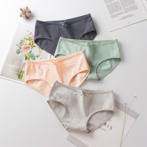 Fashion Cotton Womens Underwear Panties Mid Waist Briefs Solid Color Breathable Underpants Seamless Soft Lingerie Cute Briefs