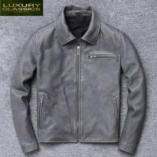 Leather Genuine Winter 100% Jacket Men Chaqueta 2021 Natural Streetwear Real Cow Leather Coat Mens Veste Cuir Homme 1885