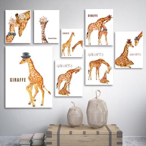 Baby Nursery Wall Art Canvas Poster Giraffe African Animal Print Painting Nordic Kids Bedroom Living Room Decoration Picture