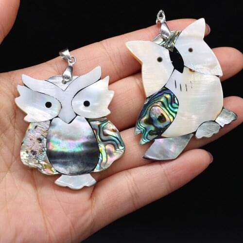 Natural Mother of Pearl Shell Cute Owl Animal Pendant Handmade DIY Necklace Sweater Chain Jewelry Accessories Gift For Women