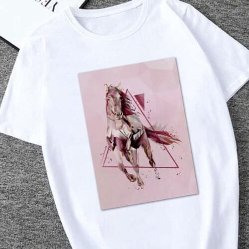 New Harajuku summer white Wowen T-shirt Abstract animal image print Tshirt Casual short sleeve 0-collar streetwear T-shirt