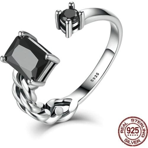 2019 High Quality Aquare and Round Black Braided Cuff Open Adjustable Rings Women Fine Jewelry Wedding Gift VSR043