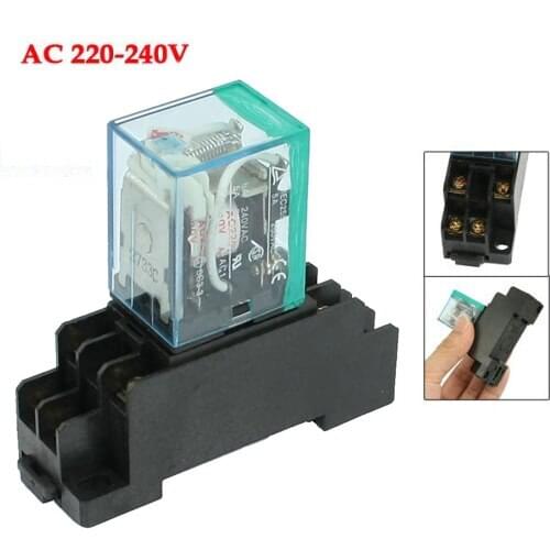 New Style 220/240V AC Coil DPDT Power Relay MY2NJ 8 Pin w Socket Base