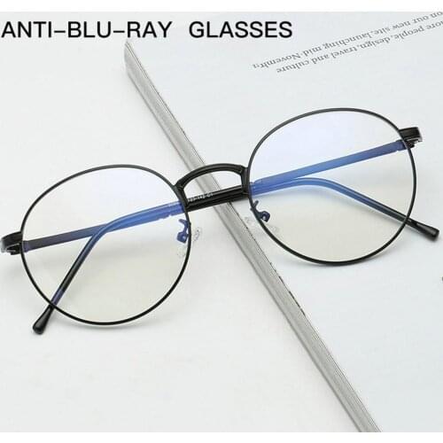 Blue Light Glasses Women Retro Flat Mirror Round Metal TR Frame Anti Blue Ray Spectacles Computer Glasses Men 9090 Unisex Alloy
