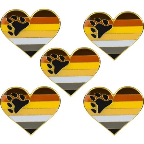 Wholesale 5pcs LGBT Bear brotherhood Gays Les Pride Love Heart Lapel Pin 2.5CM