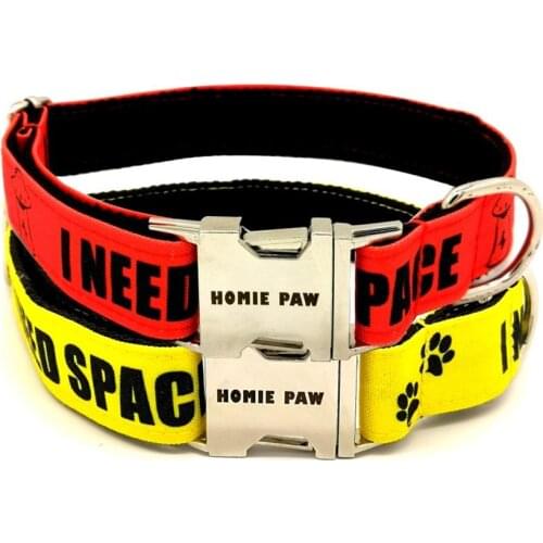 Personalized Pet Collar Warning Sign I Need Space Puppy Cat ID Tag Adjustable Custom Name Red Yellow Basic Dog Collars Leash Set