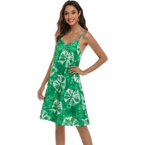 YYCZF Women Dresses 2021 Summer Sexy Beach Party Club Slip V-Neck Loose Print Dress Green Female Clothing Vestidos