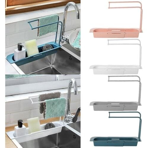 New Plastic Telescopic Sink Rack Holder Dishwashing Cloth Hanging Storage Holder Drain Basket For Kitchen Sink