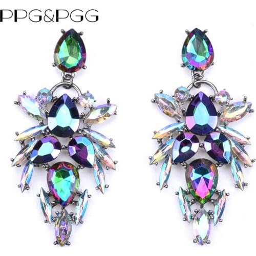 PPG&PGG Hot Colorful Flower Big Brand Design Luxury Rhinestone Starburst Pendant Crystal Gem Statement Earrings Jewelry