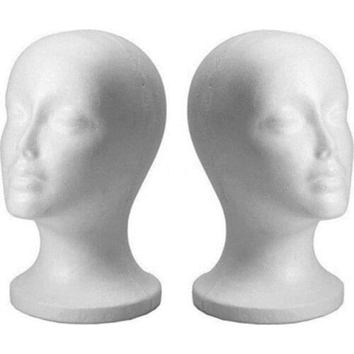 Female Styrofoam Mannequin Black Wig Glasses Hat Display Stand Popular Foam Head Model Storage Holders White 1PC