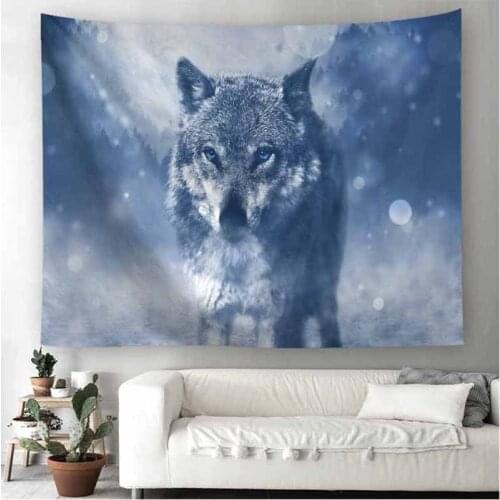 Psychedelic Animals Grey Wolf Tapestry Wall Hanging Backdrop Hippie Tapestry Wall Carpets Polyester Bedspread Large Table Cloth