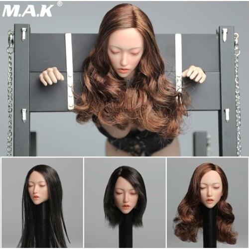 SDH009 1/6 Scale Asian Girl Closed Eyes Female Head Carved Short Or Long Hair Carving Model For 12" Pale Action Figure Body