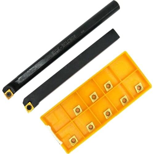SHGO HOT-Set of SCLCR 1010H06 S10K-SCLCR06 Lathe Tool Holder Boring Bars with 10 Carbide Inserts
