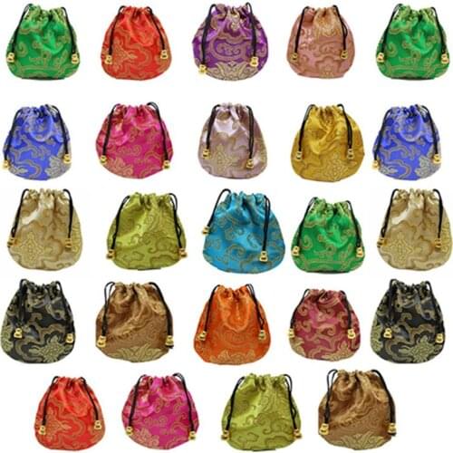 24pc Silk Brocade Jewelry Storage Bag Pouch Bag Small Satin Coin Purse Chinese Brocade Embroidered Drawstring Gift Bag for Ring